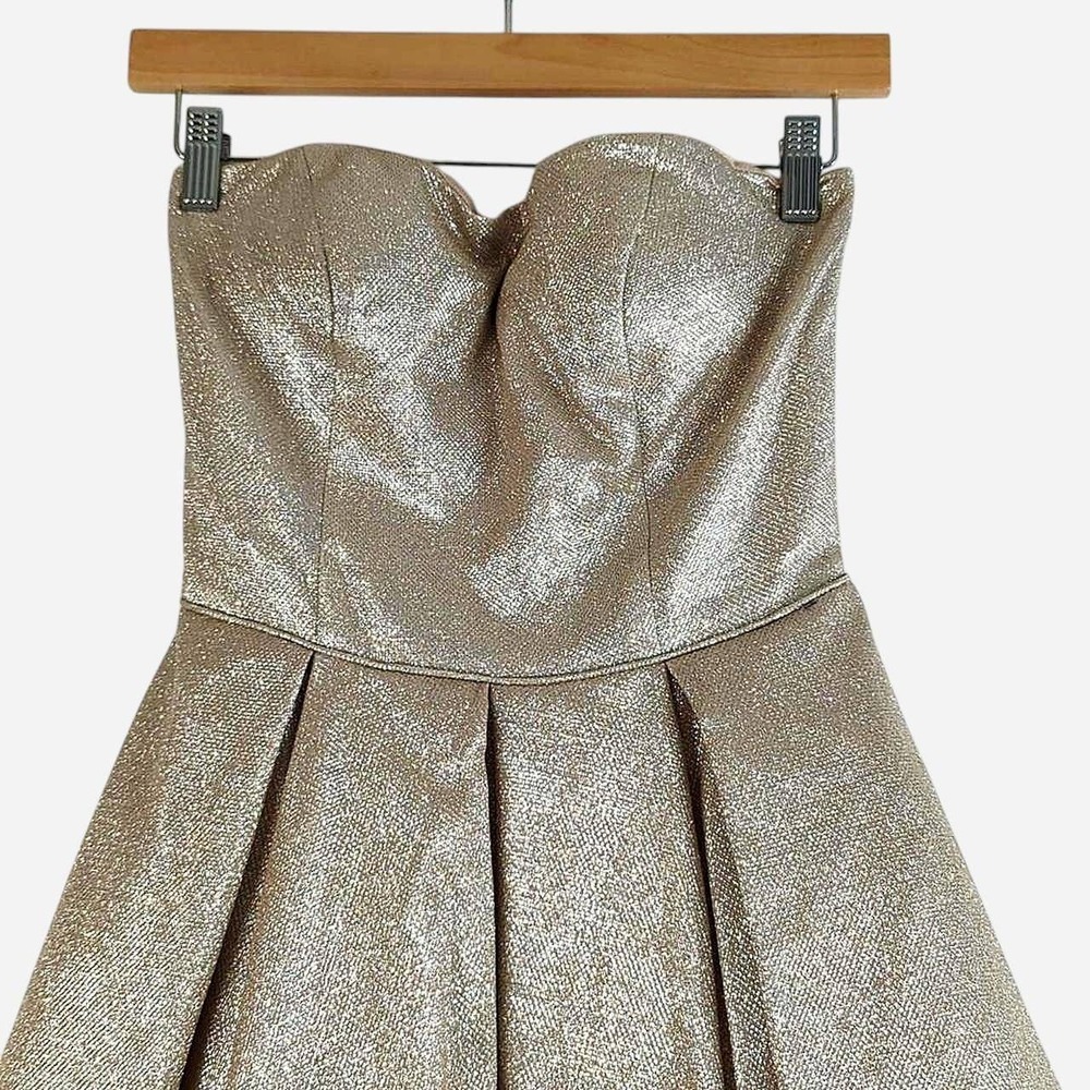 Sherri Hill Strapless Metallic Corset Fit & Flare Dress Silver Shimmer Size 4 - Picture 3 of 5